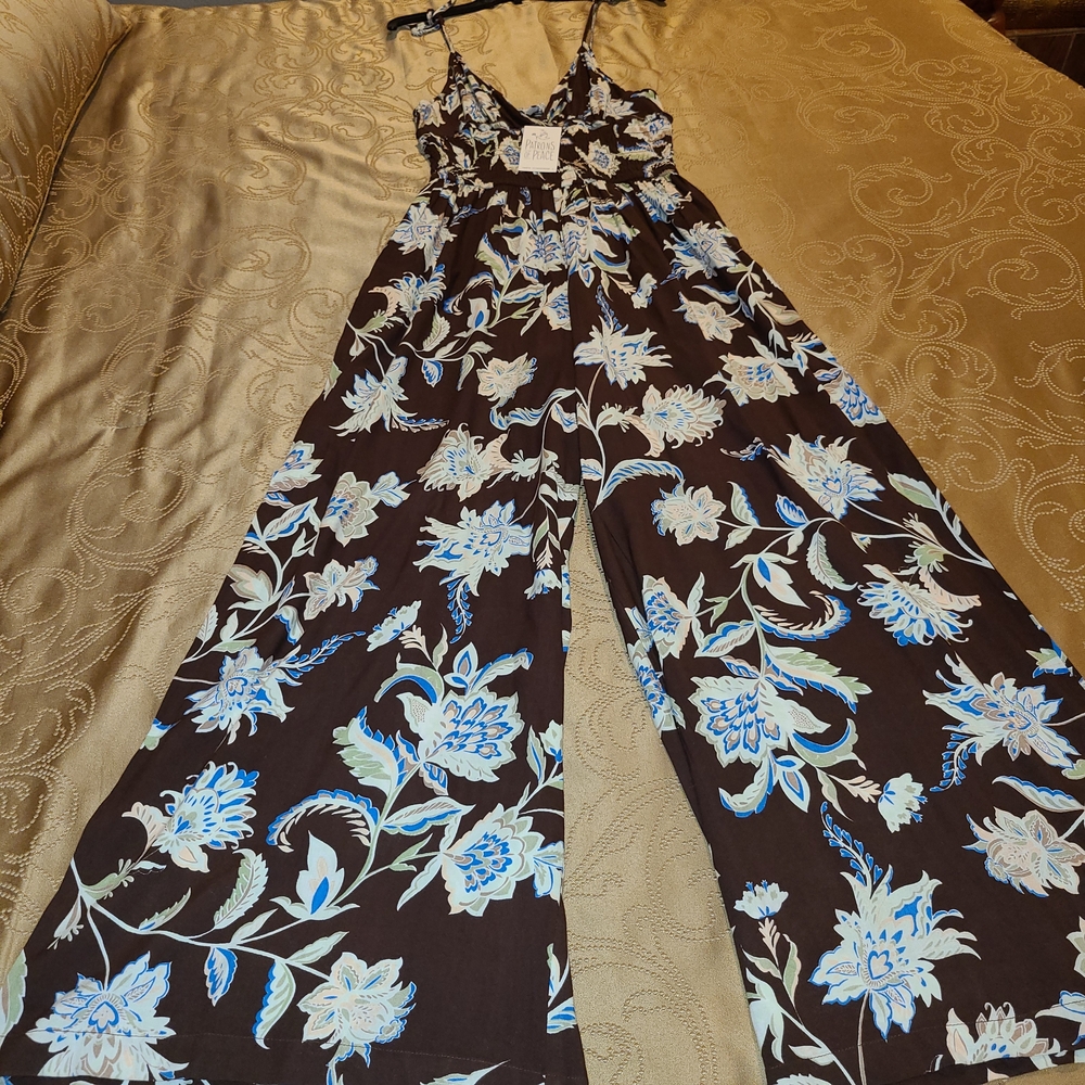 Patrons of Peace Brown and Blue Floral Jumpsuit Size S